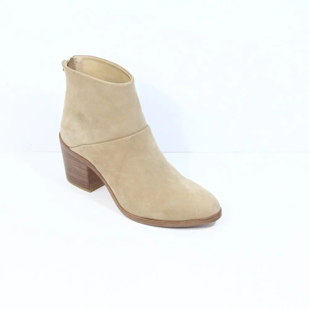 Nisolo Boots sz 7.5 Women Leather Ankle Bootie Stacked Heel zipper dari